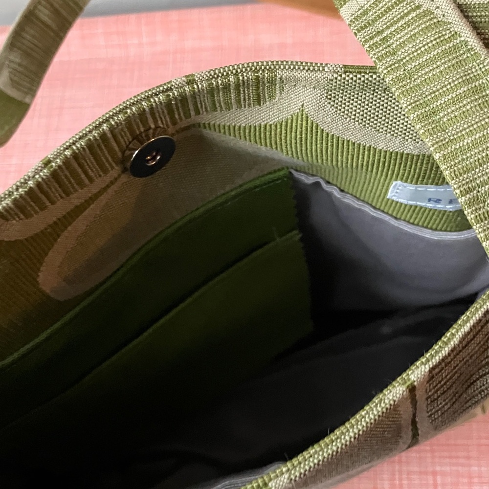 Refinery Green Osmosis Retro Patterned Trapezoid Shoulder Tote Bag Handmade - Picture 14 of 16